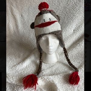 Knitted Sock Monkey Trapper Hat